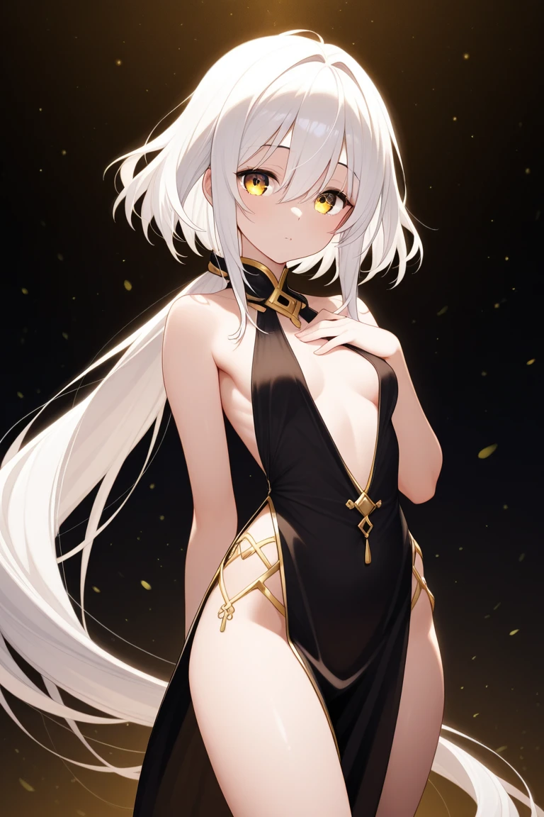 1girl, anime, cute girl, blank background, white background, fantasy, detailed fantasy dress with highlights, beautiful face, beautiful eyes, dark colors, black hair with multicolor streaks, red eye with different color pupil in eye, multicolor eye, medium breasts, slight cleavage, beautiful skin, cute, breast curtains, extremely delicate and beautiful, (beautiful detailed face:1.0), (detailed deep eyes), symmetrical breasts, deep eyes, shiny skin, portrait, slender waist, hips wider than shoulders, thighs, expressionless, young girl, luminous eyes, adorable，（Kpop idol）,（aegyo sal：1），（Platinum blonde hair：1），（（puffy eye）），Black panty，sexy posture，Superskirt, Ultra-high resolution，Black collar，slim figure, Abdominal y tattoo, womb tattoo，Tight-fitting leg ring，y tattoo on half-body，Bare skin, Armored hand，Hidden fingertips，Hand covered，Arm covered，Fist covered,{{beautiful detailed fingers}}, tufts of hair, moderate beautiful breast:1.0,(masterpiece:1.2), best quality, high-res, HDR, perfect face, intricate armor, delicate blue filigree, intricate filigree, red metalic parts, detailed part, dynamic pose, dynamic lights, cute face, neutral expression