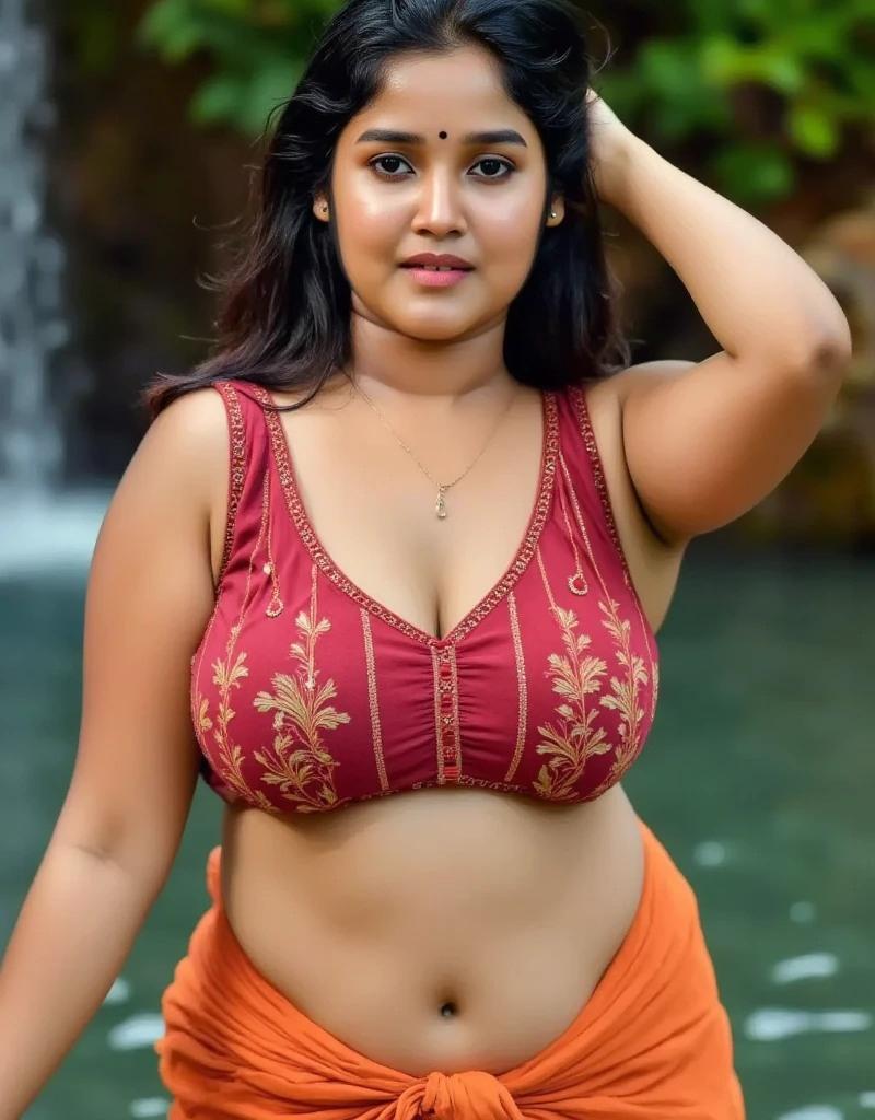 (best quality,4k,8k,highres,masterpiece:1.2),ultra-detailed,(realistic,photorealistic,photo-realistic:1.37), Indian woman wearing (properly draped) saree (saree), (young woman), 20 years old, (chubby cheeks:1.5), (curvy body:1.4), (eyeglasses), (bindi), An Indian beauty, charismatic, light Indian- skin, view the viewer, naughty smile, in a beach,(detailed facial features), full-body shot, hd, 2k, 4k , 8k, 16k