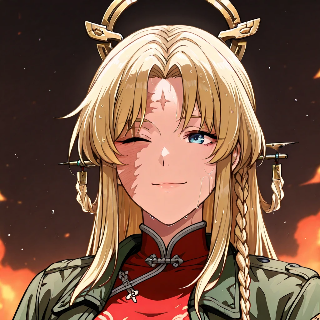 1girl,balalaika,burn-face,(one mole-face:0.7) <lora:balalaika-3:1>