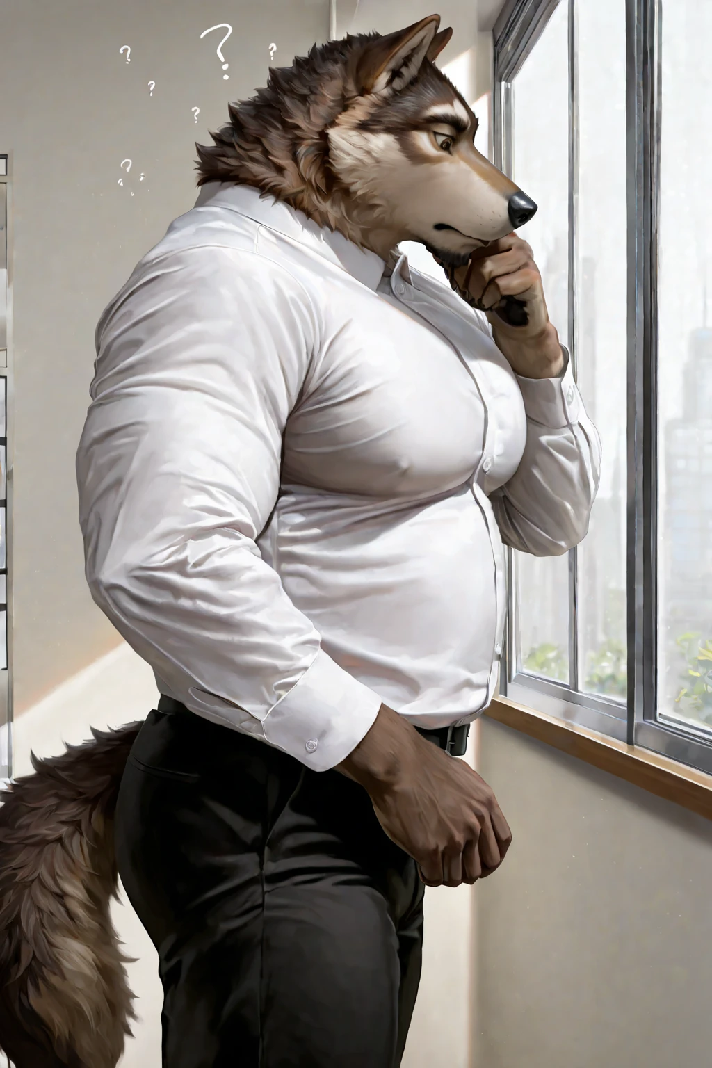 Author: bontiage, (2 boy), tiger, big bulge crotch, boner, pants, long sleeve plain shirt, necktie, Men's Second, kemono, hot body, muscle, Beautiful, sexual, Attractive guy, (Detailed black eyes), brows, (masterpiece, A high resolution, Best quality), 4K, a male, Beautiful shadow, (red cheek:1.5), (large wall-mounted mirror), (reflection is in the mirror:1.4), (in front of mirror), (facing the mirror), (looking the mirror), (from behind:1.5)