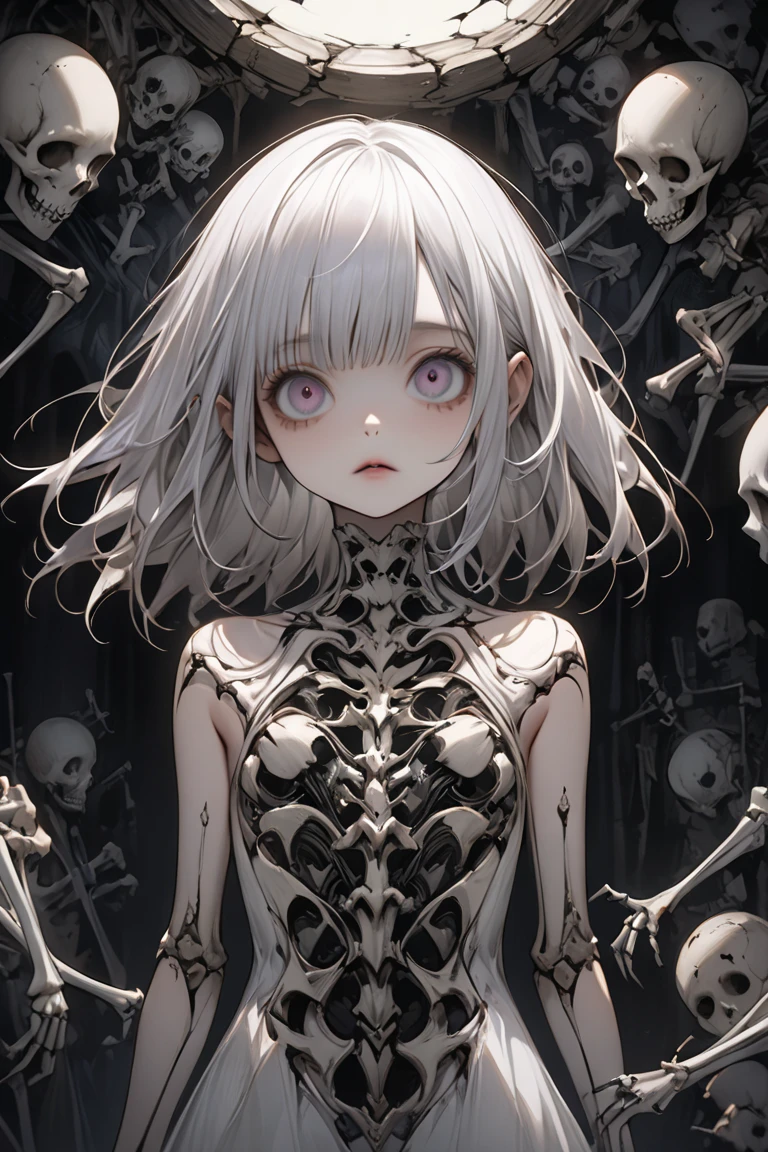 anime girl with a skeleton in her hands, skeleton girl, anime skull portrait woman, romanticism lain, anime wallaper, ((skull)), nightcore, (anime girl), ( ( ( skeleton ) ) ), skeleton, by Shingei, hd anime wallaper, lolish, anime artstyle, ( ( misa amane # ) ), yandere