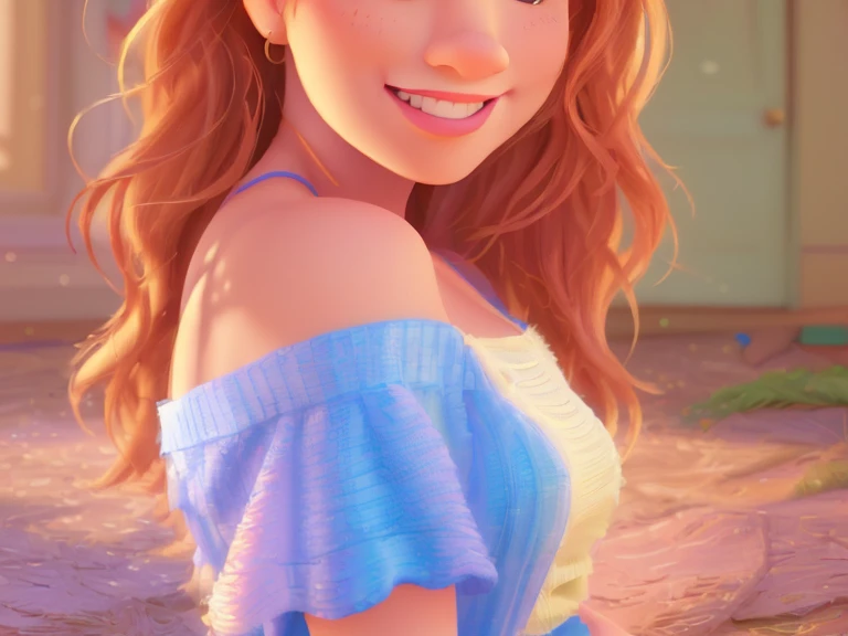 woman posing for a photo, Laugh, Happy, Long hair, Straight hair, finely detailed skin, During the day, A hot summer day, Nature lighting, detailed face:1.2, sharp focus, Hasselblad photography, masterpiece, Light makeup, cinematic lighting, 4k, best quality