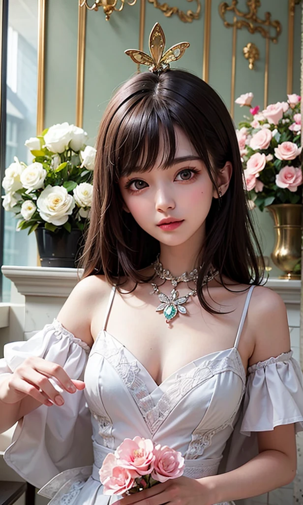 (ultra realistic) , (illustration), (increase resolution), (8K), (extremely detailed), (best illustration), (beautiful detailed eyes), (best quality), (ultra-detailed), (masterpiece), (wallpaper), (detailed face), solo,1 girl, looking at viewers, delicate details, detailed faces, in the dark, deep shadow, low key, pureerosfaceace_v1, happy smile, dark summer dress, full body, garden