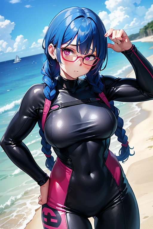 (((masterpiece、Highest image quality、highest quality、highly detailed unity 8kwallpaper)))、((Illustration of one girl))、(((beautiful girl)))、((light blue hair、short hair、red eyes))、(((tall、stocky build, thickset physique, muscular legs, broad shoulders, solid chest、Armpit)))、swimsuit、Poolside