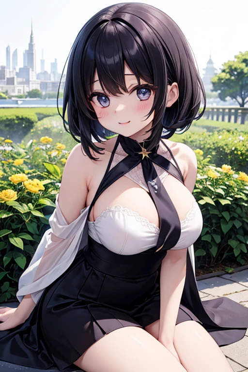 <lora:laceleo:0.6>, lace leotard, mountain, bob cut, black hair, blue eyes, hairband, large breasts, lips, smile