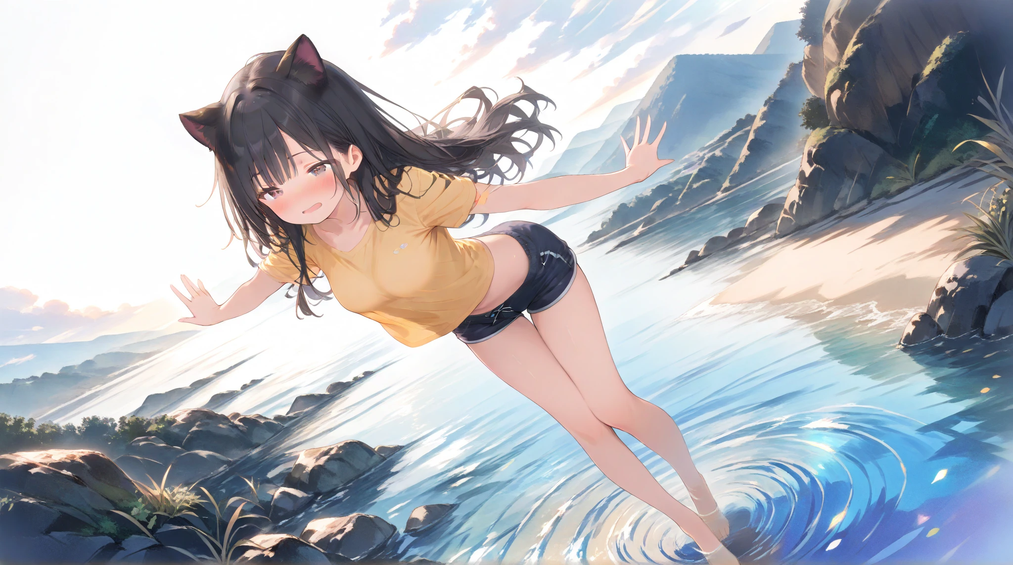 NSFW:1.3、((Masterpiece))、best scenery、((best qualtiy))、hightquality、high-detail、hight resolution、high details、lensflare、光线追踪、high quality texture、high quality shadow、Beautiful in detail、Detailed texture、Realistic and colorful、adult woman、face perfect、(intricate-detail、make - up、pureerosface)、Shy laughter、(Water wetting)、large udder、(Thoracic protrusion)、(Opening legs、Wide legs open、Crab crotch、spreading crotch、Raise both hands、Arms outstretched)、Crop tops、knee high socks、(Above Knee Shot)、(low angles)、(Sexy Eros)、(Take a deep breath and generate images)