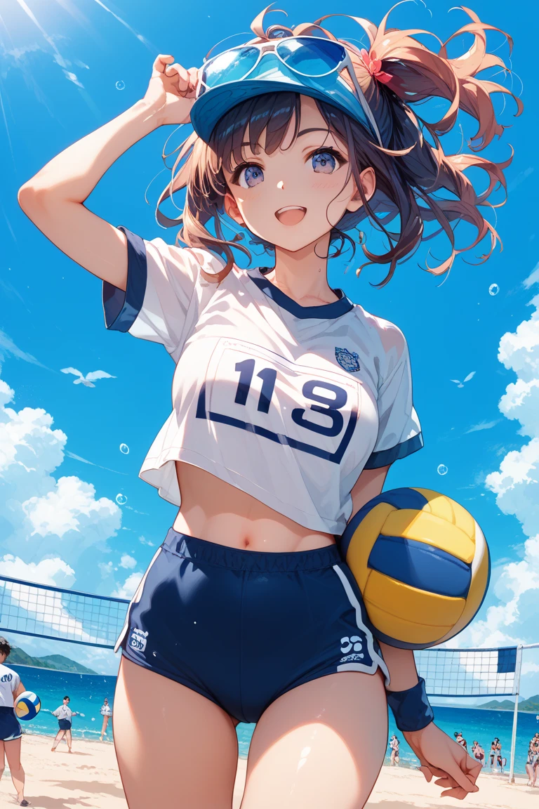 score_9, score_8_up, score_7_up, score_6_up, score_5_up, score_4_up, rating_safe, beach volleyball, match, players, dynamism, volleyball, volleyball court, blue sky, blue sea, white sand, beach, dazzling sunlight