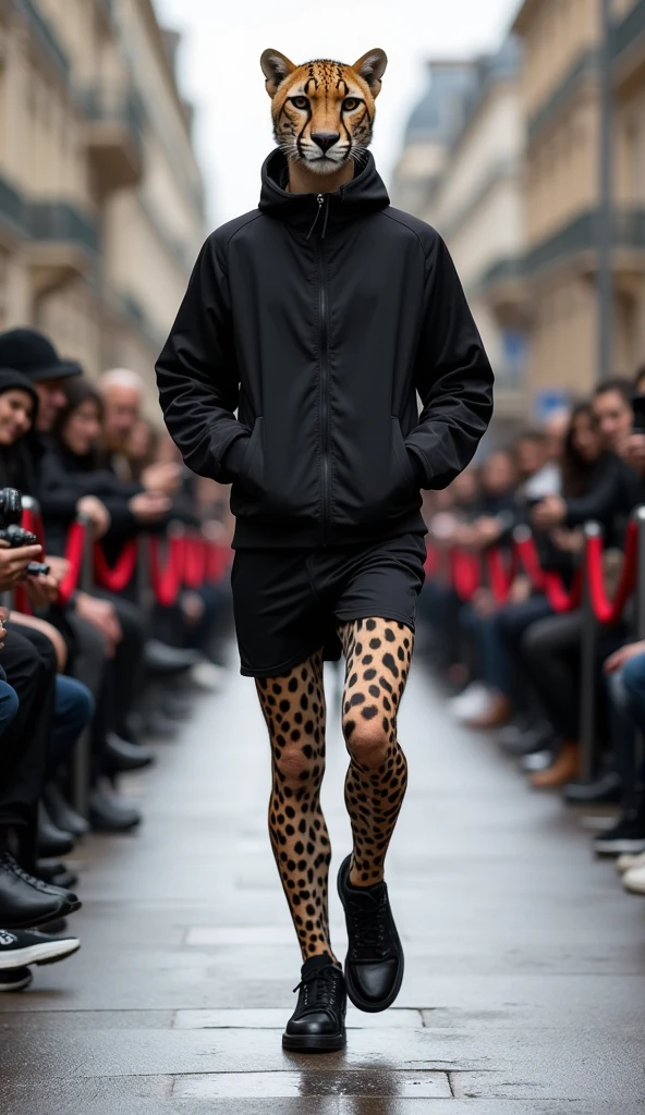 Surreal full body photograph of a man, male, focus on a man, very muscular and very tall (he is 6 feet and 5 inches tall), he has one hand on the back of his head and his head is shaved, where he has body paint with paints like a chess game all over his body that covers all his skin, she has a half white hat and the other half black, she wears white rubber gloves, black men's shoes on stilts, the bikini has a chess game design, there is a sea where the water is turbulent and in the background there is a large lighthouse to navigation, sand is replaced by black and white tiles, good quality, masterpiece., 8k, best quality, UHD, masterpiece, accurate, textured skin, anatomically correct, super detail, high details, award winning, high quality, best quality, highres, 8k