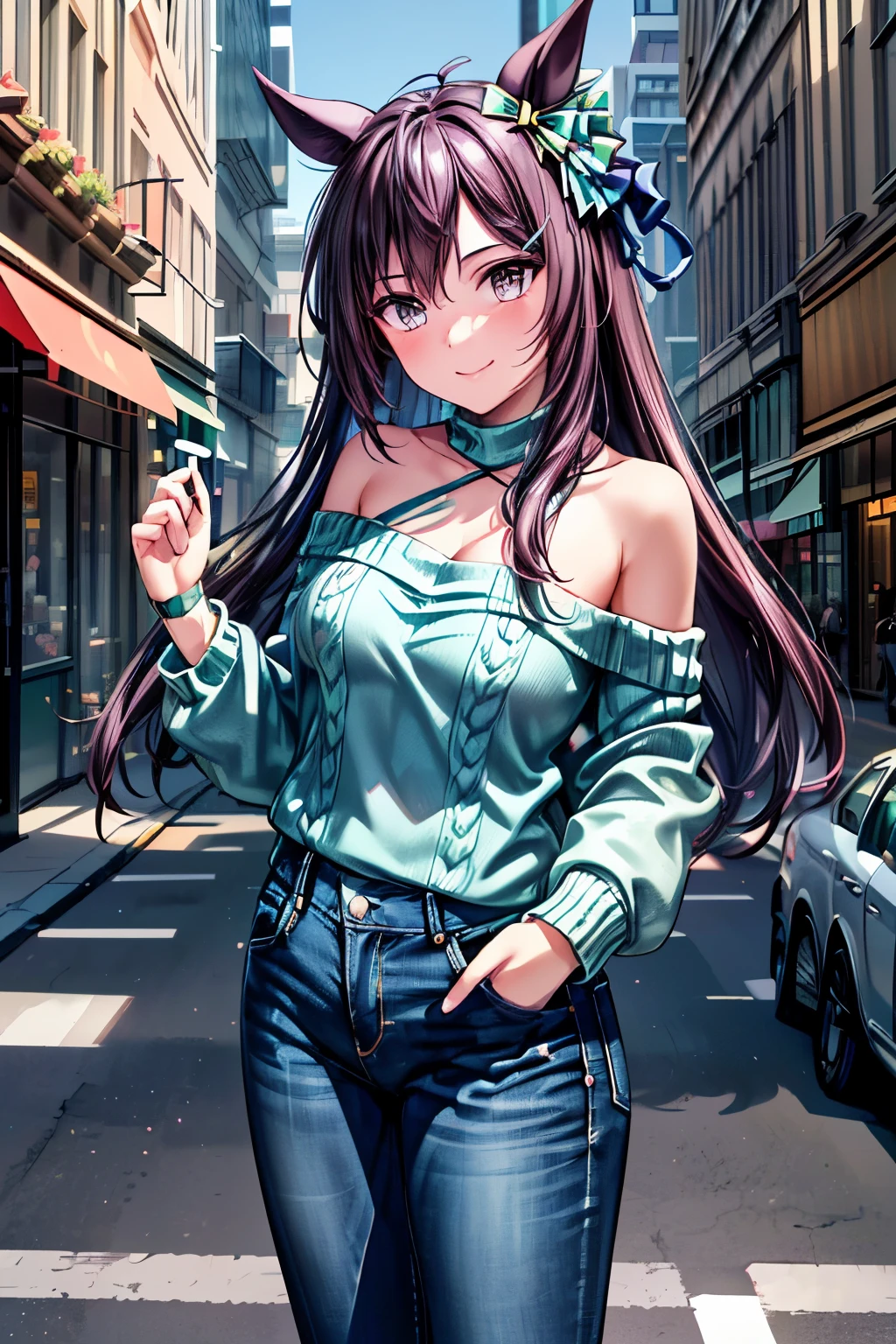 (Masterpiece:1.5, Highest quality, Realistic:1.2), Beautiful illustrations, (Natural Side Lighting, Cinema Lighting), , View your viewers, 1 person, Japanese, Beautiful adult woman:24-years-old, Perfect Face, Cute and symmetrical face, Glowing Skin, (Long Hair:1.5, Straight hair:1.4, Light brown hair), Blunt bangs, Swept-apart bangs, Big eyes, Droopy eyes, Purple eyes, Long eyelashes, (Medium chest), thin, Beautiful Hair, Beautiful Face, Beautiful attention to detail, Beautiful clavicle, Beautiful body,Beautiful thighs, Beautiful feet, Beautiful fingers, ((Sleeveless knit、1 handbag、Diamond Necklace、mini skirt、Knee-high tights)), smile,, Beautiful views, evening, (Outdoor:On a large bridge:Street lamp),, Are standing, (かわいらしいsmile, Upward glance),