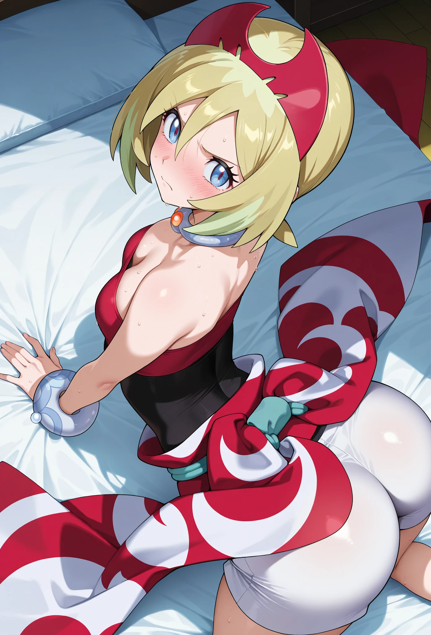 masterpiece, best quality, 1 solo girl, brown hair, blue eyes, short hair, wavy hair, Christmas ornaments, medium breasts, mature body and face, red santa dress, christmas, christmas light, christmas tree, red gloves, red santa skirt, holding gift, red bra, red panty, leg up, cowboy shots, sexy pose, dakimakura, ultra-detailed body, face, and eyes, sharp focus, vibrant, creative, dynamic, high definition, high resolution, 8k, (Upscale: R-ESRGAN 4x+ Anime6B), (Image enchance:4x), voluptuous body