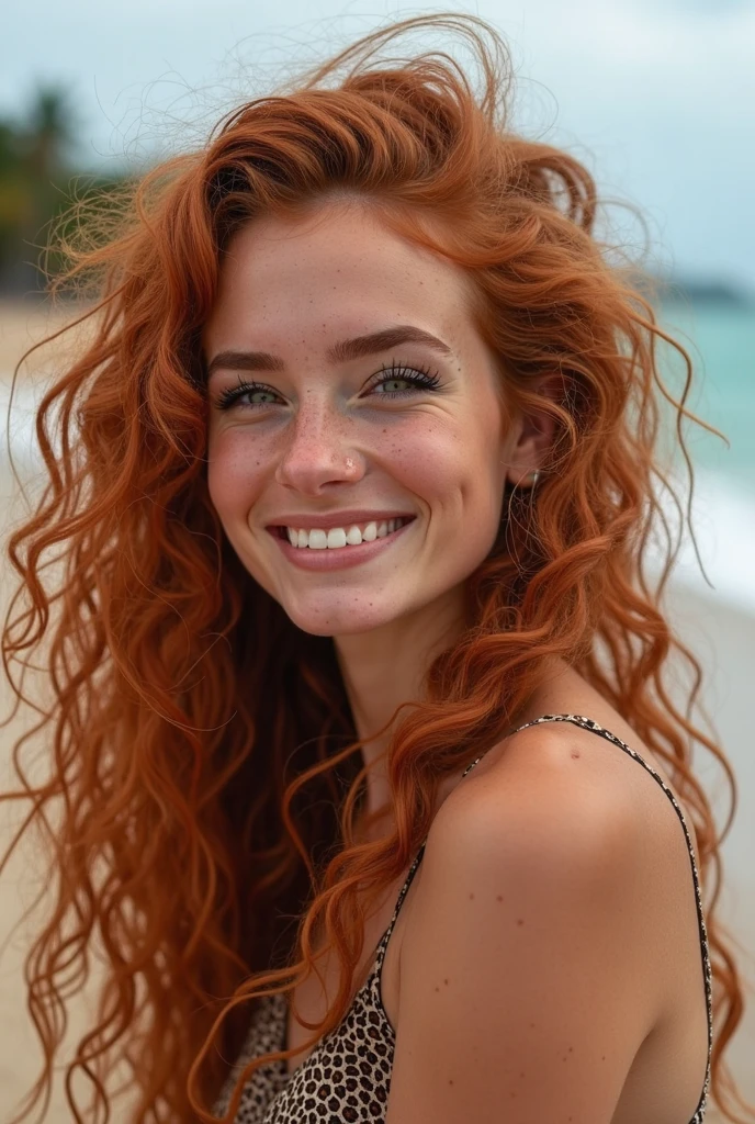Une sublime et étonnante Brésilienne de 35 ans heureuse et rayonnante, peau blanche et claire, tout le corps portrait, cheveux bouclés, Cheveux très longs et bouclés corinthien sauvage et volumineux, (cheveux très longs descendants jusqu'aux hanches), grandes boucles volumineuses brillantes, boucles aux reflets roux, chevelure très dense et très volumineuse, Cheveux Multivers fractals, mexicain, boucles multiples, cheveux volumineux, cheveux fusés, cheveux ondulés étendus, boucles baroques, boucles, Bouclé, cheveux Bouclé, texture des cheveux, frange Bouclé, habillée d'une robe blanche fine et légère