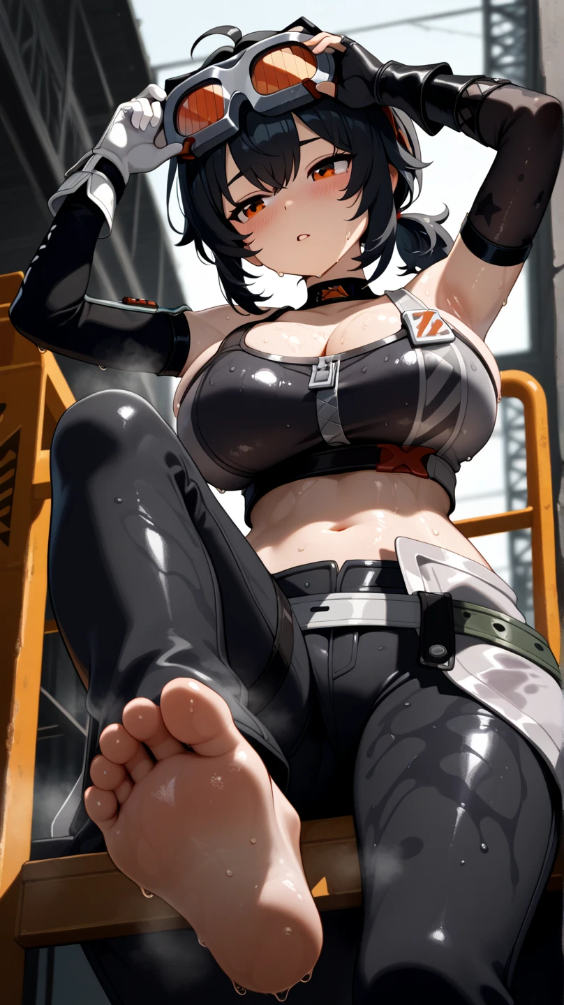 Japanese women,Black Hair,Short Bob、Visible nipples、Large size breasts、L Cup Breasts、Painful face、patience、forward leaning posture、Woman urinating in prison、incontinence、Black sports bra、Suspension、Spread your legs、Electric shock、Cleavage、Sweat、barefoot、Grit your teeth、Front of the body、bondage、Suppressed