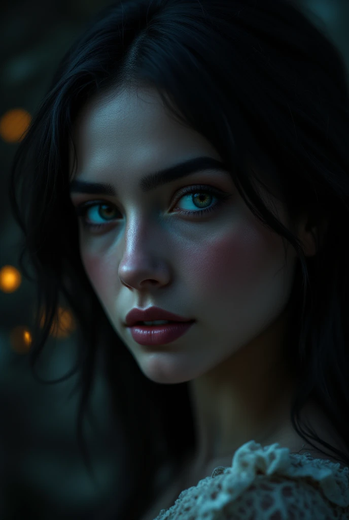 highest quality, epic realistic, ((in the pitch black darkness :1.4)), ((portrait:1.5)),(background: dark ) high contrast ,glorious picture, lowest lux, lighting face, she's comfortable, wearing lingerie, looks incredible, (8k, Raw photo, Highest quality),(epic realistic:1.5), a woman, face,big cleavage,(detailed eyes:0.8),(looking at the camera:1.4), (Highest quality), ( high contrast, deep shadows),Intricate details,cinematic,((skin:1.4)), (long dark hair:1.3), long hair, messy ,(Hdr:1.5),Detailed, colors, Superior quality, Masterpiece, Raw Photo (20-year-old, looking at viewer), beautiful, (wearing underwear,), perfect, natural, perfect composition, portrait, perfect face, smiling expression, Captivating eyes, Bright details, Tight lips, (High Skin Detail),, (blue tint: 0.6), (sale: 0.8), (bloody: 0.7), Key lighting , (backlight: 0.5), Medium depth of field, Canon 5d, 50mm lens, f/4 apertures, (Ultra-detailed, Complex detail), sharp focus, soft colors, 8k, Absurd, 80mm, dark background, photography, smiling, medium ,