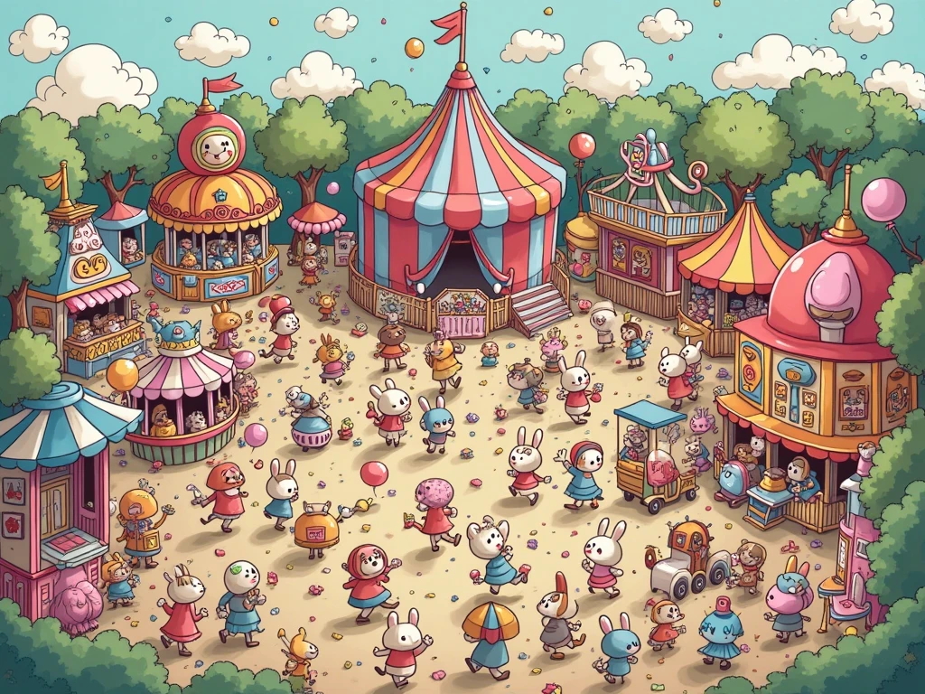 Create a picture for me, the background is a circus and in the center of the picture it says in big letters mahzor sa That the sentence should be in one line and across