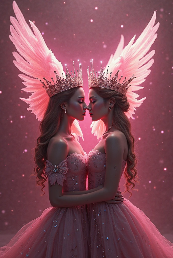 elf princess fairy angel, (purple hair:0.3), outdoor photography, (jessica rabbit:0.8), (anna popplewell:0.8), (person:0.9), (indigenous:0.1), queen of hearts valentines day card, 2girls (kissing:1.3), (heart:1.3), heart-shaped, roses