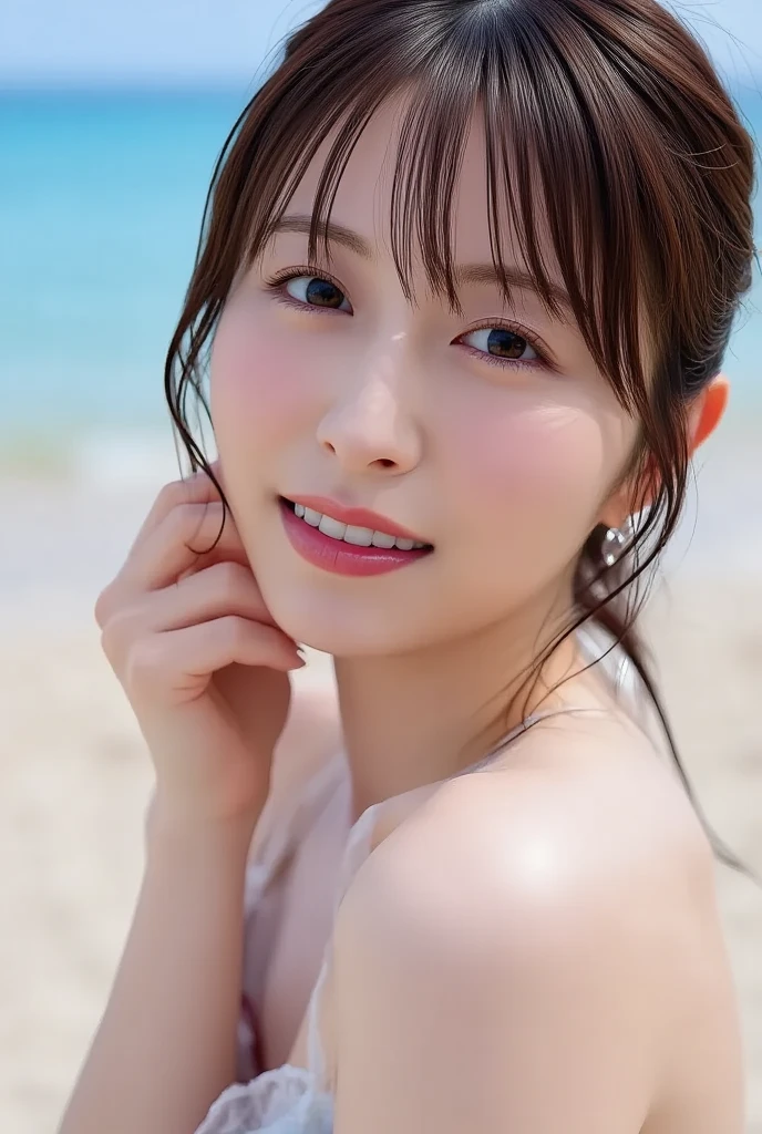 masterpiece, Japanese Girls, (Play, Big smile:1.2), (water, Wet, waterしぶき), (Realistic:1.5, High definition), , sunny, Sunshine, HDR, blue sky, cloud, nature, nature環境, (Character Focus:1.1), whole body, Sharp focus, Eye highlights, Realistic, Very detailed, Super detailed, highest quality, highest quality, Realistic lighting, Lens flare, Super detailedな, Hyperrealism, UHD,