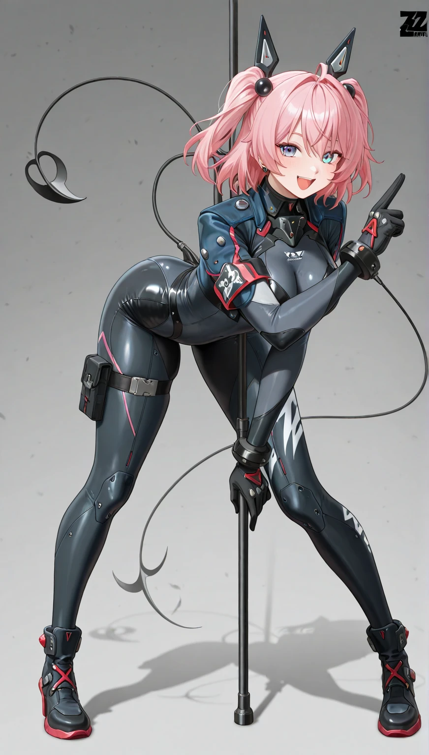 Very detailed, clear, beautiful body, Beautiful nose, Beautiful character design, perfect eyes, perfect face, very high, 4k, Beautiful legs, perfect legs, good hand, perfect hand, Masterpiece, best quality, haveรายละเอียดสูง, illustration, nonsense, perfect anatomy, street fighter, doll set, Chadaloo Doll, doll set, expressionless, empty eyes, look at viewer, red gloves, Emotionless, black Latex, corruption, mind control, female warrior, full body, hypnotized, ความมึนงงที่ไม่haveความสุข, full body suit, Ribbed bodysuit, Both arms are at the sides., obey, perfect woman's body, extremely glossy Latex, hypnosis, Hipnolora, empty eyes, empty eyes, mind control device, Poses, give up_Pose, slave, standตัวตรง, stand, stand at attention, have, necktie, belt, Latex, Ribbed bodysuit, thigh high, garter belt, fighting posture, Extend your right arm away from your shoulder into the air with your hand straight., greet, greet, soldier greet, nazi greet, soldier, thigh boots, 1 girl, hair ornaments, pink hair, short hair, hair, pink eyes, (((Pixel Perfect, perfect detail))), alone, 1 girl, Riri Hitotsuyanagi, Attack Lily, is, view from behind, looking from behind, from behind