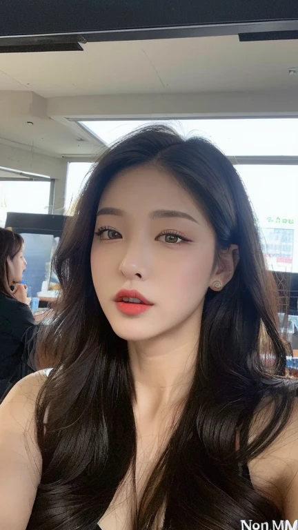 selfie、Beauty、From the mouth to the chest、profile、red lipstick、long hair、C cup