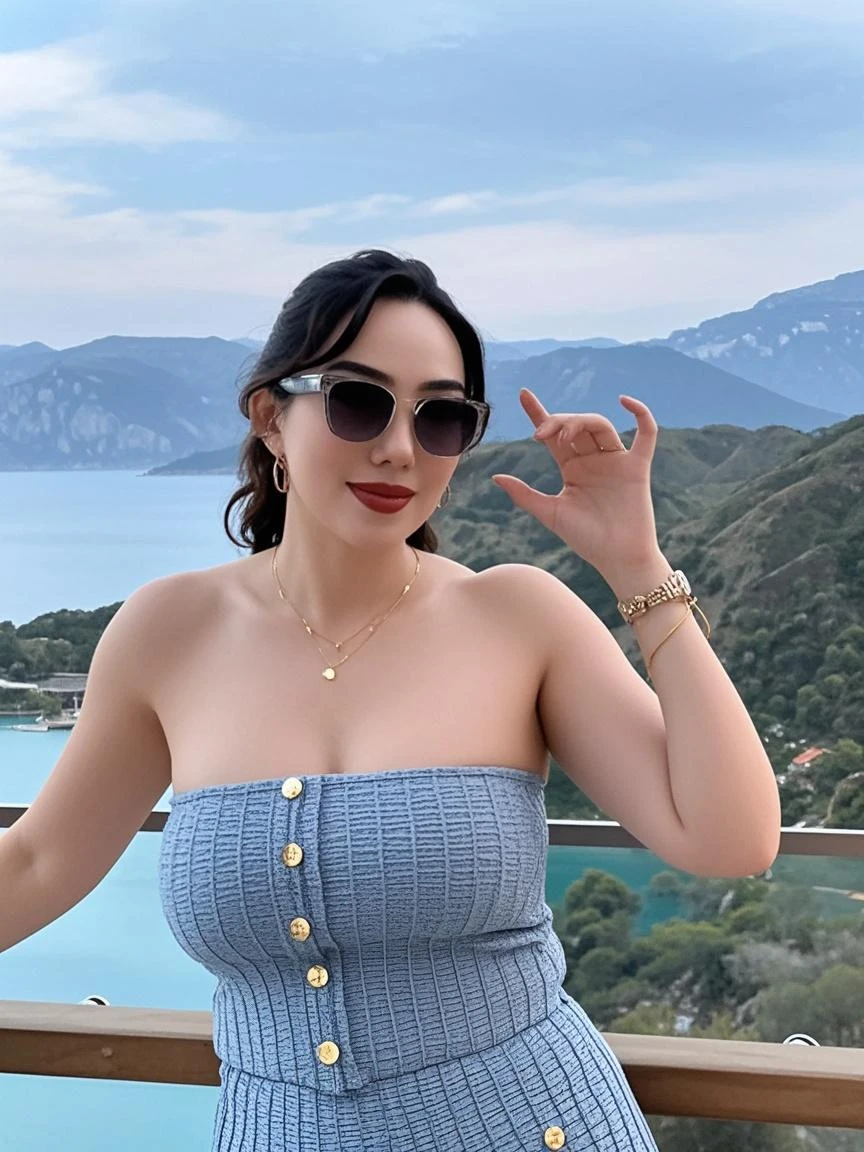 Arab woman in purple dress and sunglasses on the beach, wearing two - piece swimsuit, Sexy girl, in a bikini, in a bathing suit, beautiful Korean women, on the beach, Korean girl, in the beach, Attractive pose, sexy look at the camera, swimsuit, Gorgeous young Korean woman, Korean woman, thicc, hot with shining sun