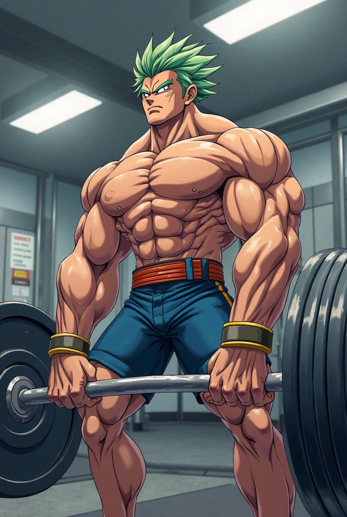 (Eine detaillierte Zeichnung von Asta, bodybuilding gym.), shirtless, barefoot