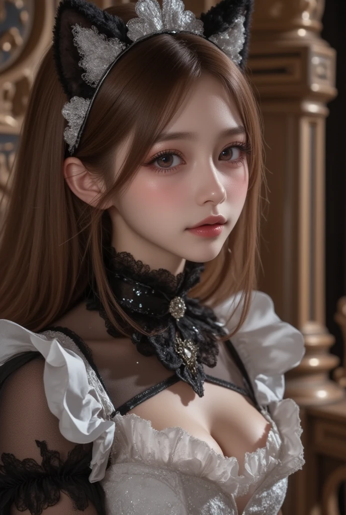 (8K, RAW photos, best qualtiy, tmasterpiece:1.2),(realisticlying, photograph realistic:1.4)
Lolita costume,Lace, Aerith Gainsborough, The upper part of the body, undergarments,exposed bare shoulders, do lado de fora, Old castle, high high quality, Adobe Lightroom, highdetailskin, looking at viewert,