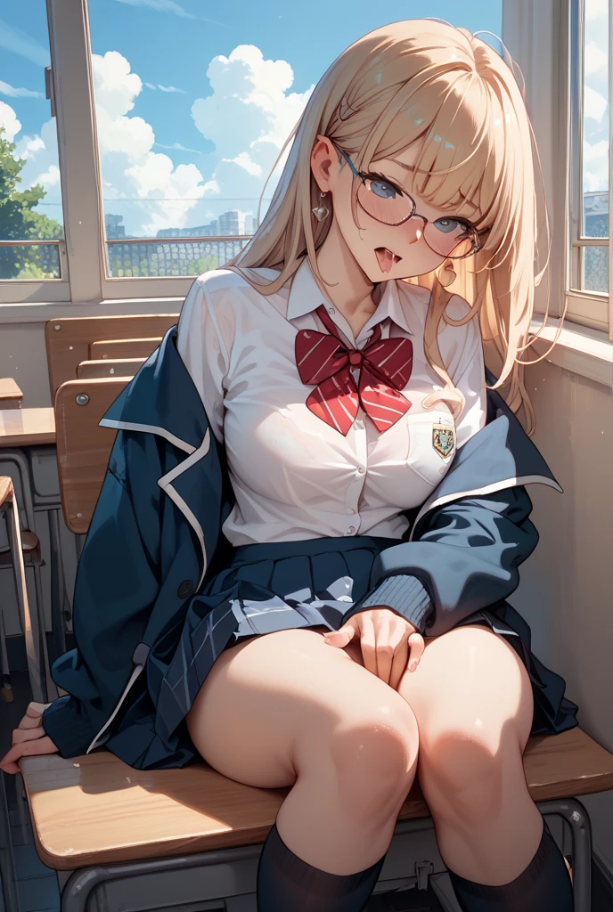NSFW,4K,Gal:1.3,Anatomically correct,school uniform:1.3,A pure and innocent girl, Very cute face, Like an idol, (masterpiece:1.2), (high quality), panties, loose socks, Hip, Blue Skirt, alone, Blazer Type, loose socks, Lifting clothes, Brown eyes, pure gaze, mini skirt, Lift yourself up, Check skirt, blush,((Mid-chest)), (Sweating profusely), Long Hair, physical education, Beautiful legs, ((in the train))