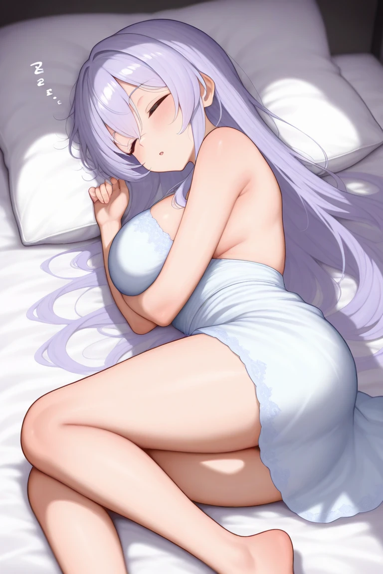 White-haired loli in tight white socks,Long flowing hair, Tights, the sideview, Sexy look, see - through, clear curvy details, Slender legs loom,White body,Hair is shiny,Delicate and shiny skin,Slender body,breast curtains,Naked chest,Upturned buttocks,Plump breasts,The body was wet with water,A coquettish expression,Poor milk,The lower abdomen is firm,Cat ears,a cat tail,weeping,weeping,grievance,hugging pillow,Impersonating a cat,Female imps,Sleep on your side,Curved body,s asleep,While sleeping