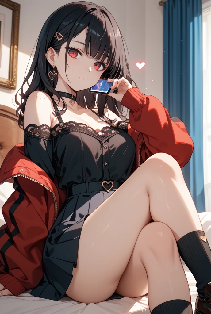 (Best quality, 8k, 32k, Masterpiece, UHD,:1.2),RAW, human, 1girl,ultra cute , ultra cute, natural lighting, transparent shining eyes, 20yo, medium breast ,femur, fair complexion , flushed face, Extraordinary beautiful girl、Highlights of cheek luster, Beautiful bangs、Glowing white shiny skin、Bangs between the eyes、shiny and beautiful hair、Silky hair、finer hair、High-definition eyes、Beautiful, Bright and clear, Small eyes、eye liner、Double eyelid, red blush, embarrassed from, shiny little necklace and earrings, shiny lips: 1.4, (Shy laughter)、Kamimei, red blush, Tears are embarrassing、(Red dress), ((Blue lace panties))、((Open knees))、((open one's legs))、((Disheveled clothes))、((Dressing))、Puffy nipple, red hair, twintail, bangs flowing diagonally, Medium Wave Long Hair, yellow eyes, medium breast size, (sit on red sofa)