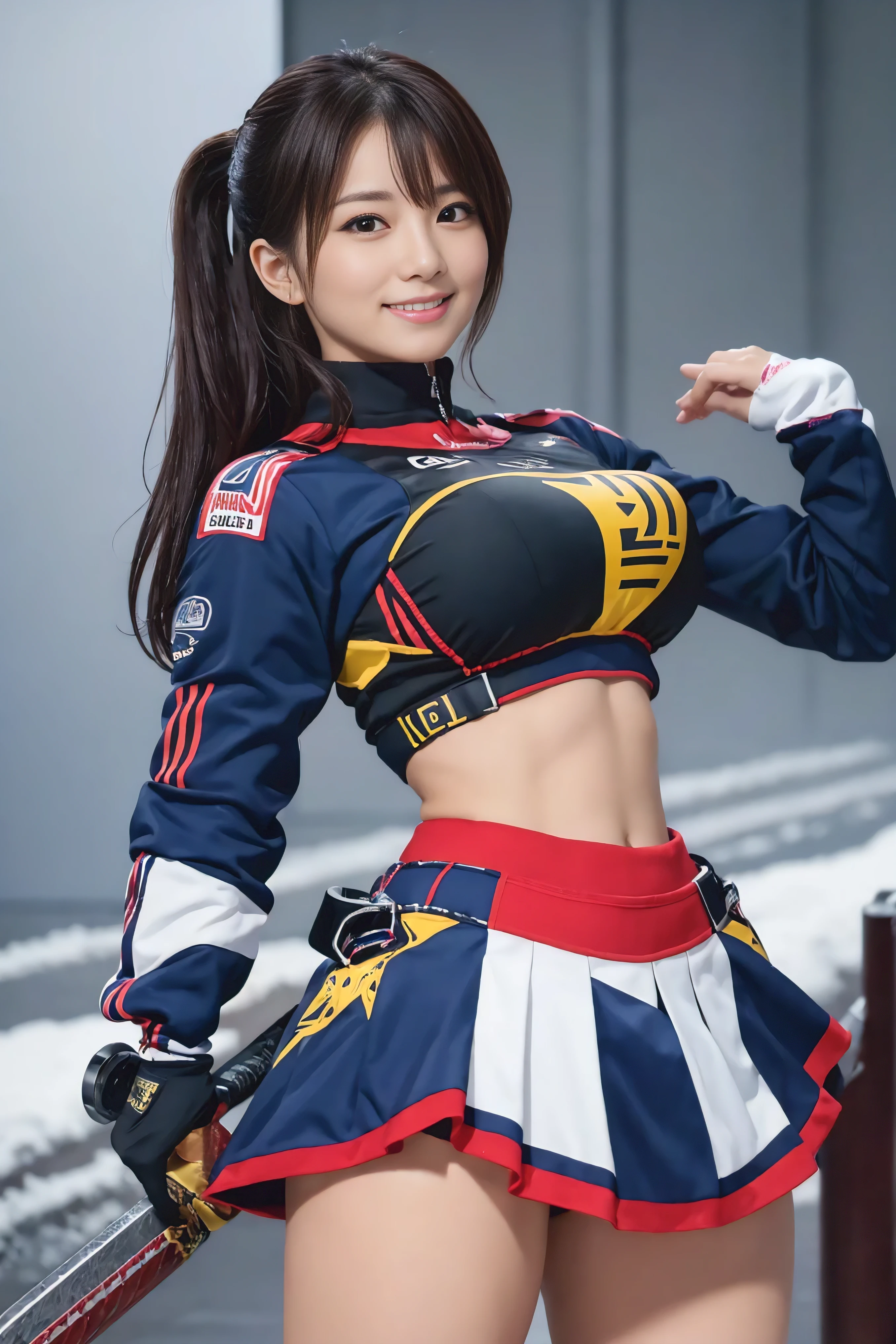 (8k、Raw photography、Highest quality、masterpiece:1.2),(Black Hair、Dark Eyes:1.9),(brightly colored plug suit:1.6)、View your audience,Front view,White skin,(Short Twin Tails:1.4)、(Tight waist:1.6)、(Clothes that accentuate the shape of the breasts:1.0)、(Big Breasts :1.3)、Slim figure、Ultra-high resolution,beautiful,beautiful fece,(One person、No background:1.9),whole bodyボディー,Japanese women,(reality的:1.37)、Photon Mapping,reality、(Baby-faced and cute: 1.4)、(Cute Smile: 1.8)、(Round face: 1.8)、Radio City、Physically Based Rendering、Depth of field rally background、photograph, (I can see your knees、Thigh close-up:1.8),(:1.6),whole body、Great quality