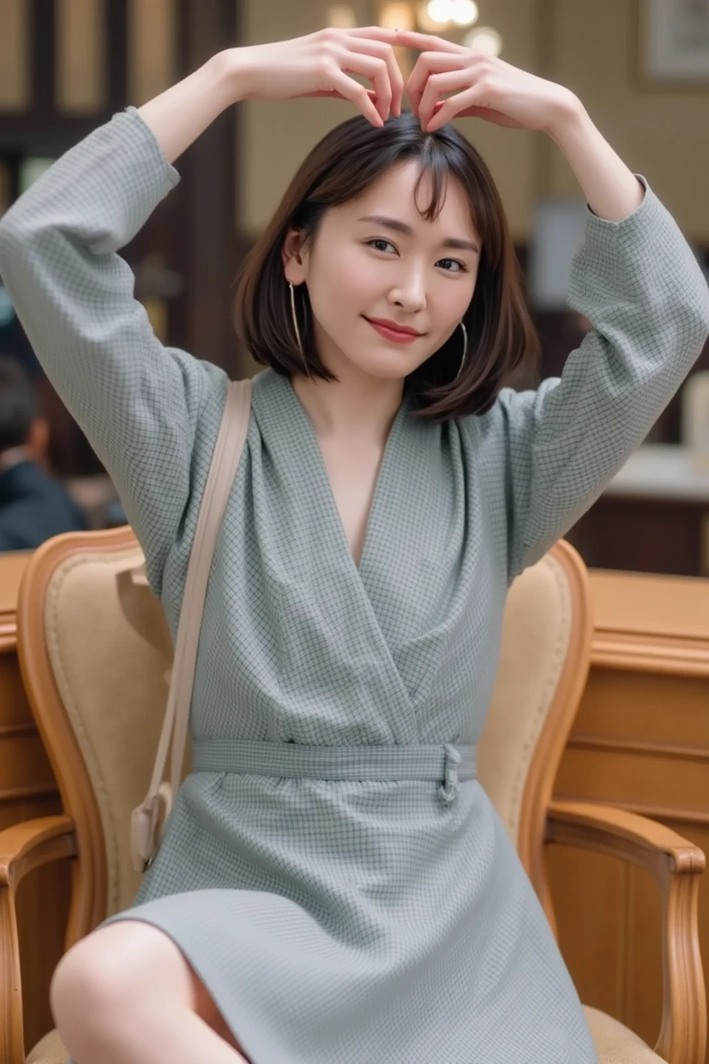 ((my face is very sad)), ((Straddling)), (( curly afro Hairstyle)), (Malaysia female), age 40 years old , chubby face. cute, 8K, photottorialism,(( retro dress red.))).plus size. at lake. tan skin. very fat girl. belly fat. venus body. milf chubby girl. 