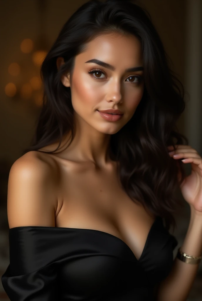 best quality,4k,8k,highres,masterpiece:1.2),ultra-detailed,(realistic,photorealistic,photo-realistic:1.37),srilankan 25 year old girl, with attractive facial features,beautiful detailed eyes,beautiful detailed lips,extremely detailed eyes and face,longeyelashes, fair skin tone. big breasts. arafed woman in a black dress looking at a mirror, julia sarda, christina kritkou, sara ali, young middle eastern woman, wearing gold detailed choker, violet myers, yael shelbia, wearing intricate black choker, handsome girl, kailee mandel, beautiful iranian woman, charli bowater, gorgeous lady, lovely woman, gorgeous woman, mina petrovic