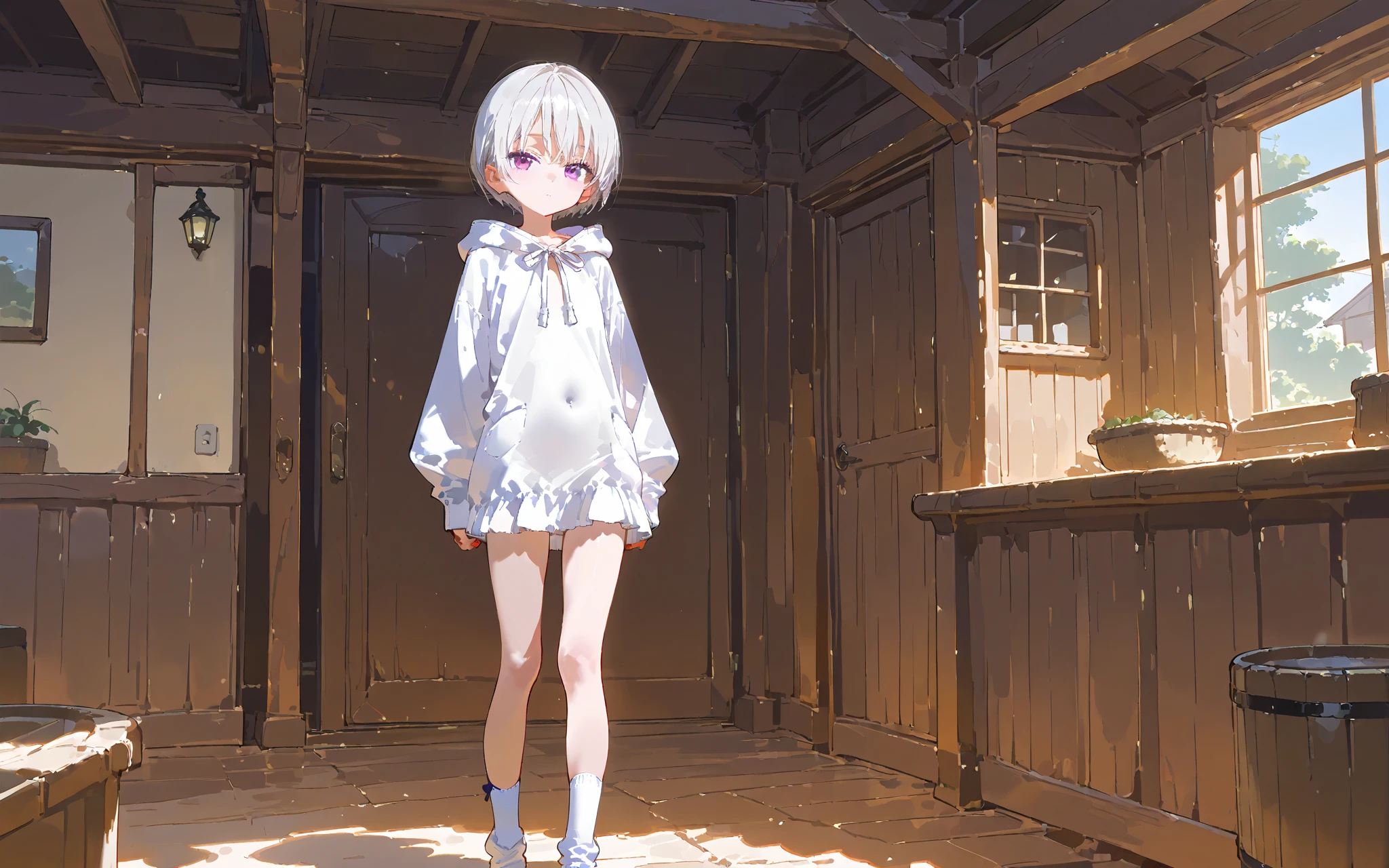 Girly, loli, transparent clothes, wet clothes, shyness, water spray, nudity, vacuum, white hair, slim body,, masturbation