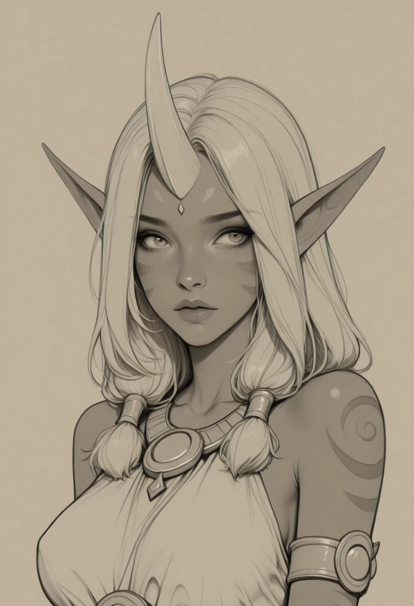 Elf with face tattoos and pastel-colored ear accessories