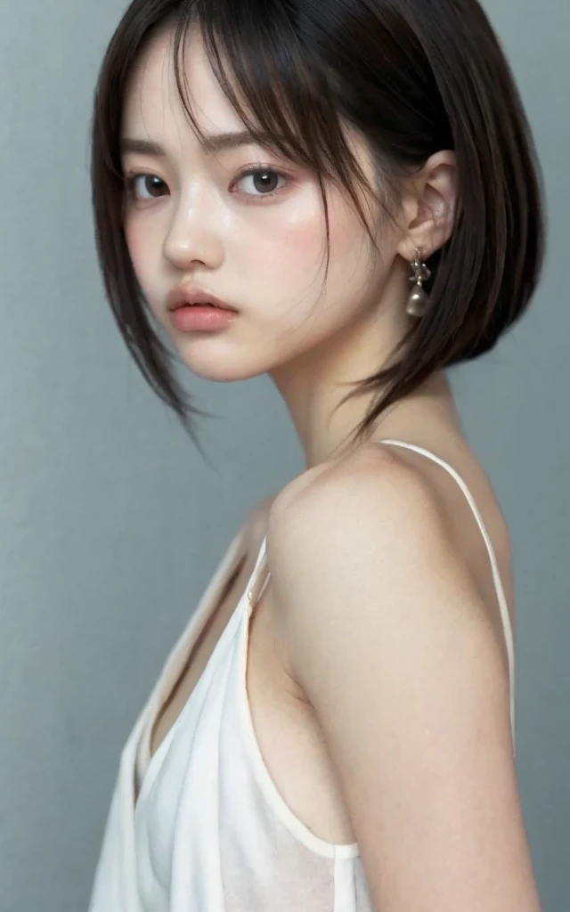 top quality, realistic, Perfect human anatomy, very well detailed, very delicate and beautiful, unprocessed photo, beach, Professional Lighting, Illumination, bitches line up in front of the motel, Single Focus, full body, girl , brown hair on both arms, small head, ((big)), baby face, beautiful eyes, real face, realistic skin, detailed eyes, ( fashionable hairstyle: 1.3), Sexy Poses, absurd、incredibly ridiculous results、 very nice、blouse