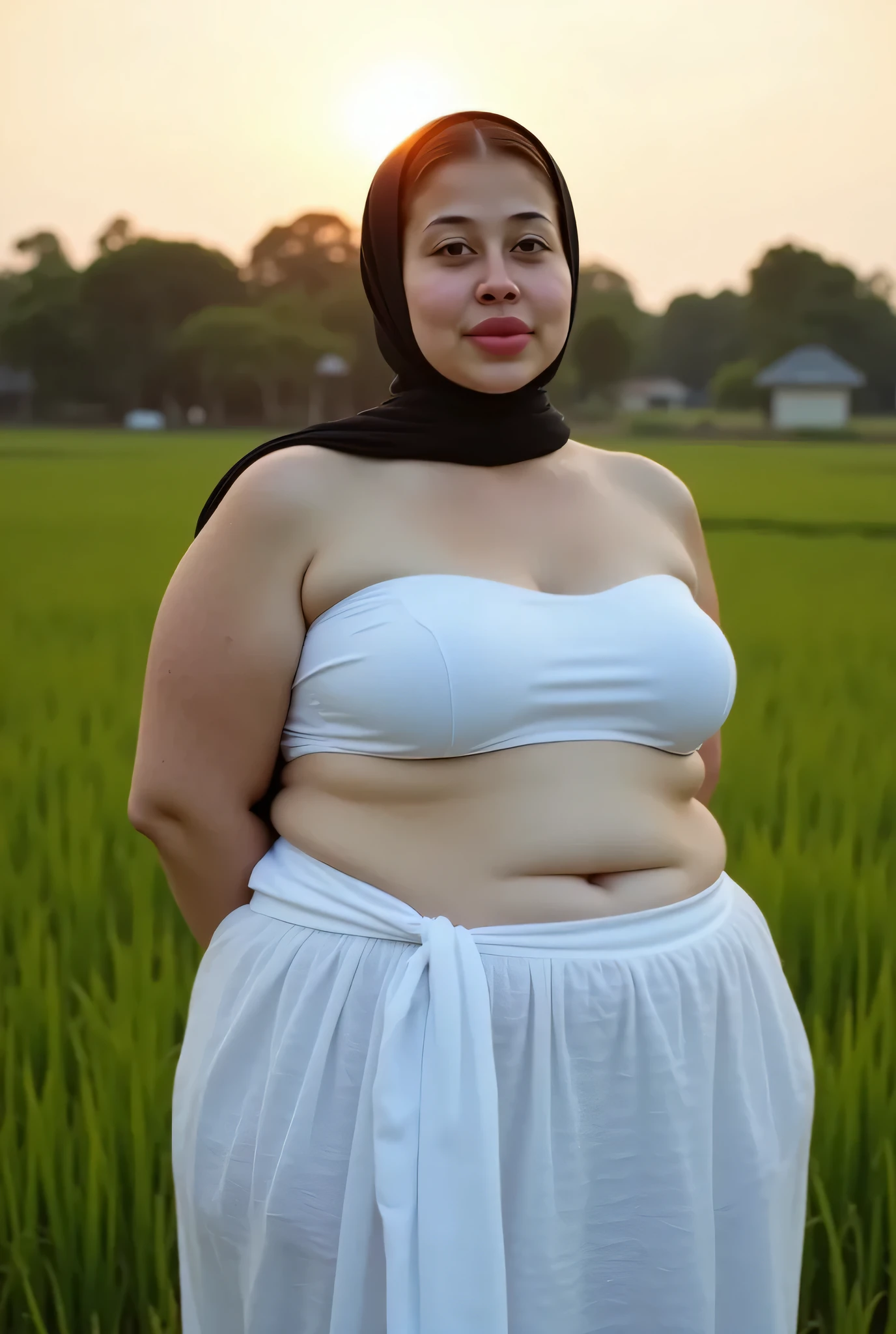 ((PLUMP BODY:1.79)), ((WEARING CROPPED CROPPED JERSEY JERSEY)), ((HIJAB GIRL STYLISH)) & ((WEARING PENCIL SKIRT)), masutepiece, High quality, UHD 32K, Realistic face, Realistic skin feeling , A Japanese Lady, 5 matured lady, , Very cute (((FLAT CHEST:1.11))), (Night time at forest), ((look In front  at the camera and SADNESS)), (((CUTE GIRL))), 
