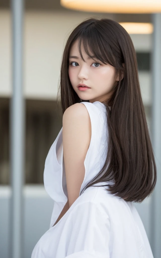 Prompt, images, perfect human anatomy, รายละเอียดvery good, very beautiful and delicate, unprocessed photos, beach, Professional lamp, Light, girls lined up in front of the motel, single focus , full body, female , brown hair on both arms, Small head, ((Large)), Baby Face, beautiful eyes, Real face, images skin, detailed eyes, ( Fashionable Hairstyle: 1.3), Sexy Gesture, Absurd、Hilarious results、 very good、Shirt