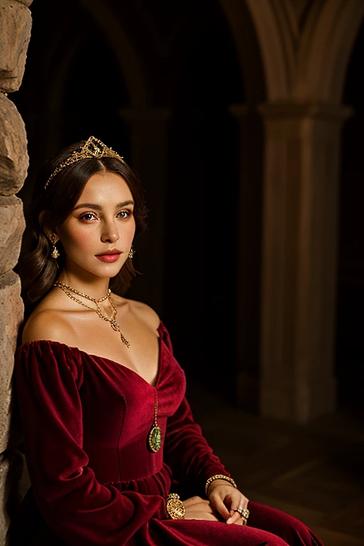 Cute Queen Portrait , Red Dress , Curtains , Candles , Neo Classical , Night time ,