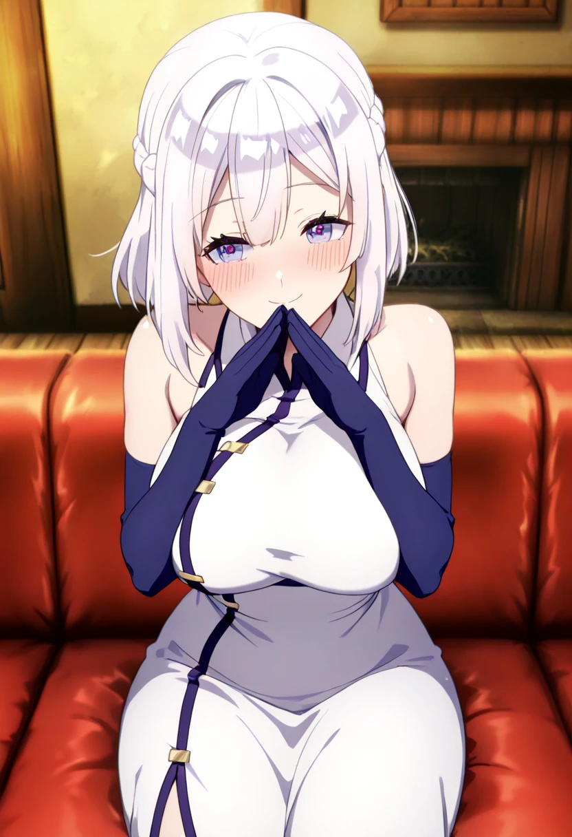NSFW,masterpiece,Highest quality,High resolution,Very detailed,Zeta\(I want to be a secret power！\),Zeta,Animal ears、Purple Eyes、Blonde,short hair,High-quality yukata,Cleavage,blush,Drunk,sake,Luxurious Japanese-style room,inn,tatami,Shoji screen,moonlight