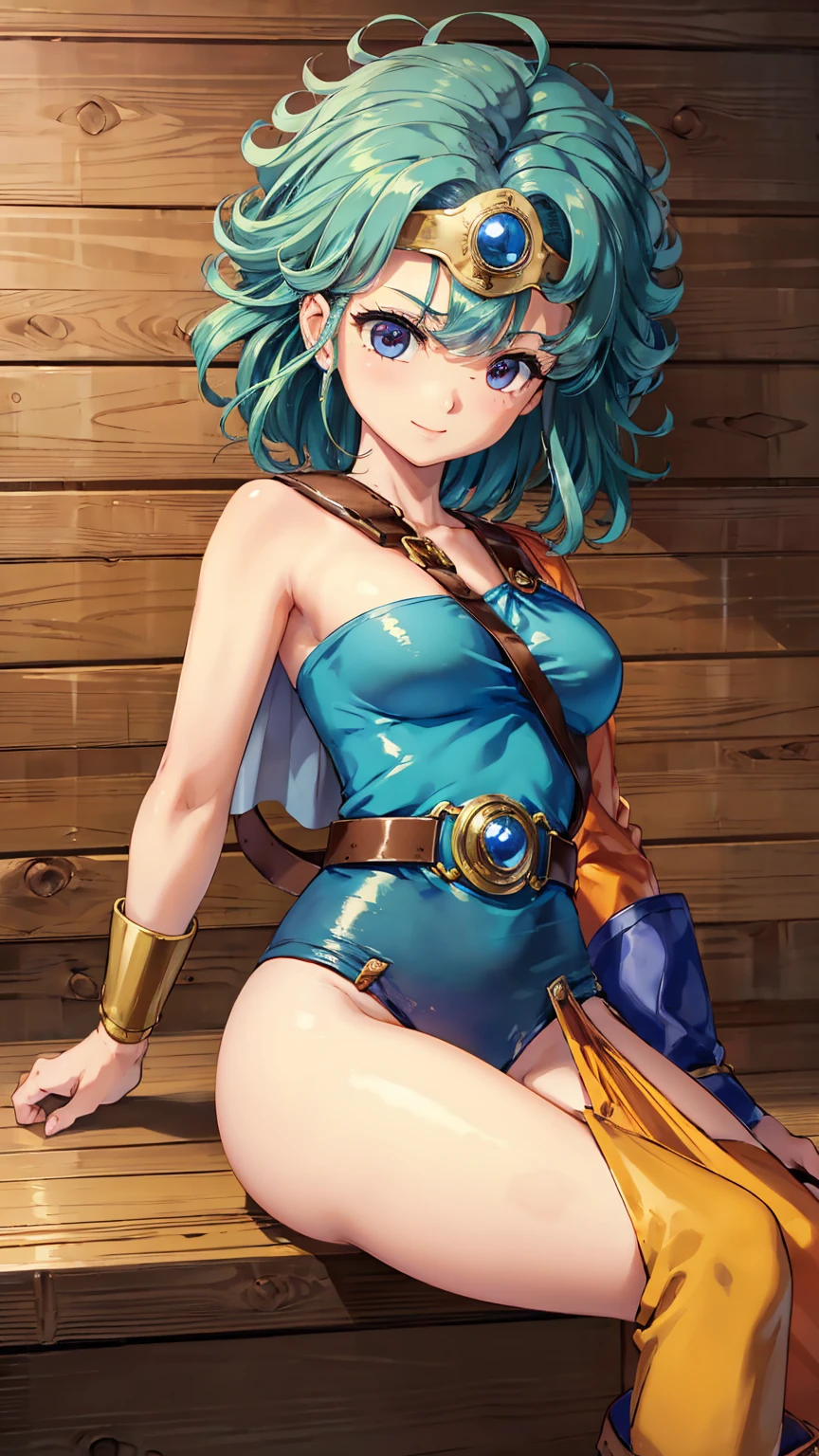 （（（ＳＦＷ、sound、Highest quality、Top notch work、Normal body、8k、Detailed face、Ultra-precision、Normal hand、のrefer、５refer、Highest）））、beautiful girl、Green Hair、yamato nadeshiko、((Small breasts、Shortcuts、Blue leotard、Muscular、Red Cape、Circlet))、(((Sexy pose)))、Female Heroes、 Fight、Fight準備完了、((Executed perfectly:Description of the whole body,Standing posture,Draws in great detail、There is no anatomical problem))、grassland