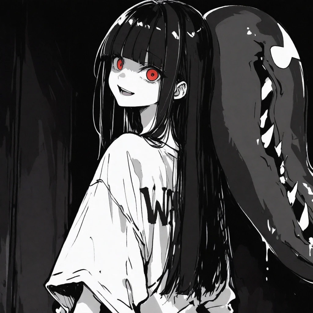 Horror-themed, score_9, score_8_up, score_7_up, score_6_up, score_5_up, score_4_up BREAK (kuria:1.1), 1girl, solo, black hair, two-tone hair, red hair, blue hair, long streaked hair, medium breasts, blue eyes, hair ornament, looking at viewer, dynamic pose, cowboy shot, <lora:KuriaOCpdxl16.0.93tx1-000014:1.05>, Eerie, unsettling, dark, spooky, suspenseful, grim, highly detailed