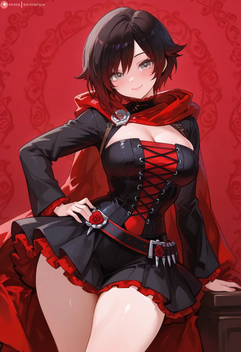 1girl,((black red multicolor hair)),((grey eyes ))
BREAK ((hair ornament, gloves, jewelry, flat breasts, hair ribbon, thighs, , ruby rose, black hair, short hair,ruby_rose, boots, pantyhose, hood, corset
:1))
BREAK ((blank eyes, , mind control,:1.4))
BREAK indoors,
BREAK looking at viewer,
BREAK (masterpiece:1.2), best quality, high resolution, unity 8k wallpaper, (illustration:0.8), (beautiful detailed eyes:1.6), extremely detailed face, perfect lighting, extremely detailed CG, (perfect hands, perfect anatomy),