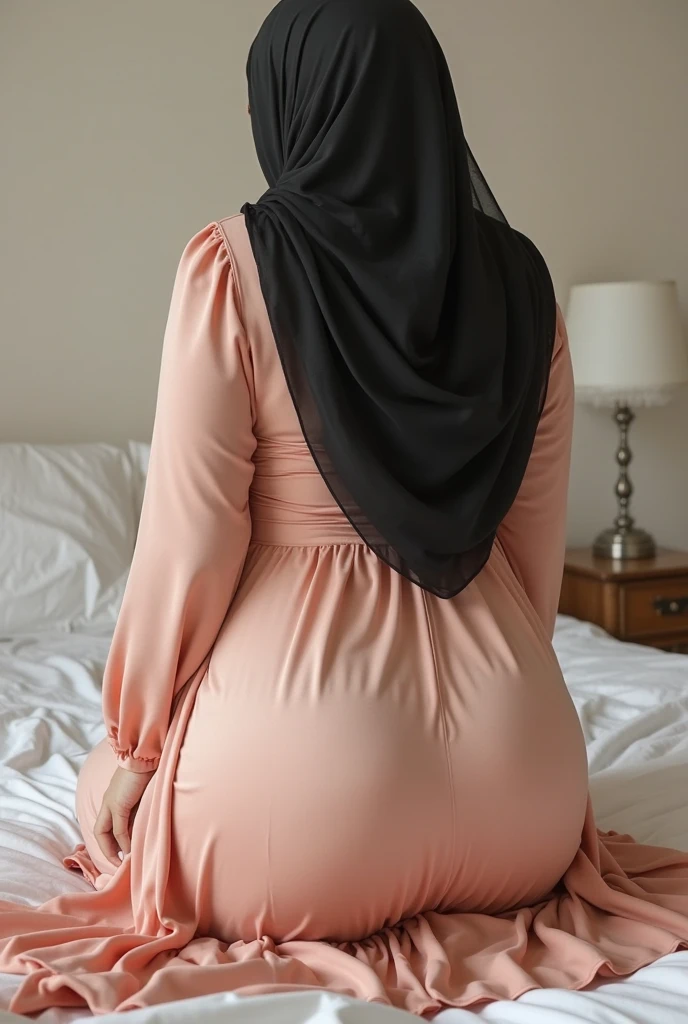 a beautiful young woman hijab, (((super big breast))), (very big breast covered), (Big breast), bare breast, perfect face, (((very huge big breast,))), ((( Big Breast))) long dress muslim, (((covering mouth, long veil))), Slim Face、20 years old, stil young, Pretty Lady, smile eyes, squatting, sitting, (big breast covered) , big ass, see full body, back view, fat vagina, bum showing, buttock emphasis, batthroom, wide hips,