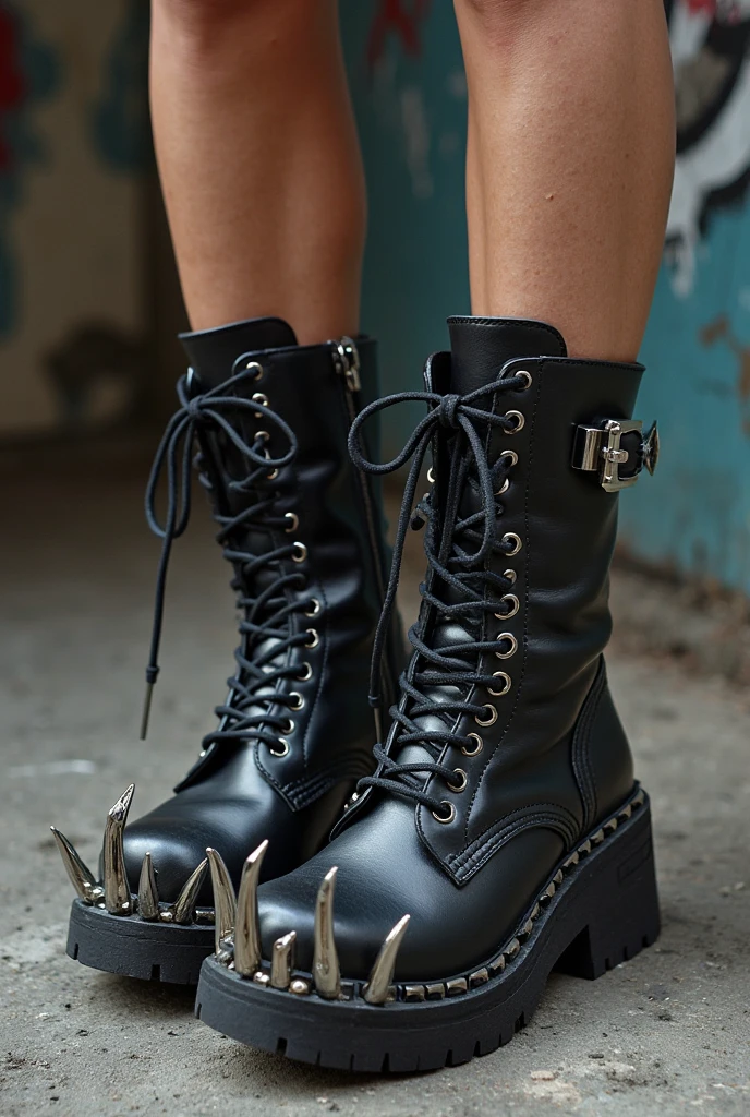 (DemonMawAI:1.3) : high heels, biker boots. product photo, design concept, intricate ; <lora:demonmawai_v10:0.9> ; metal! ;