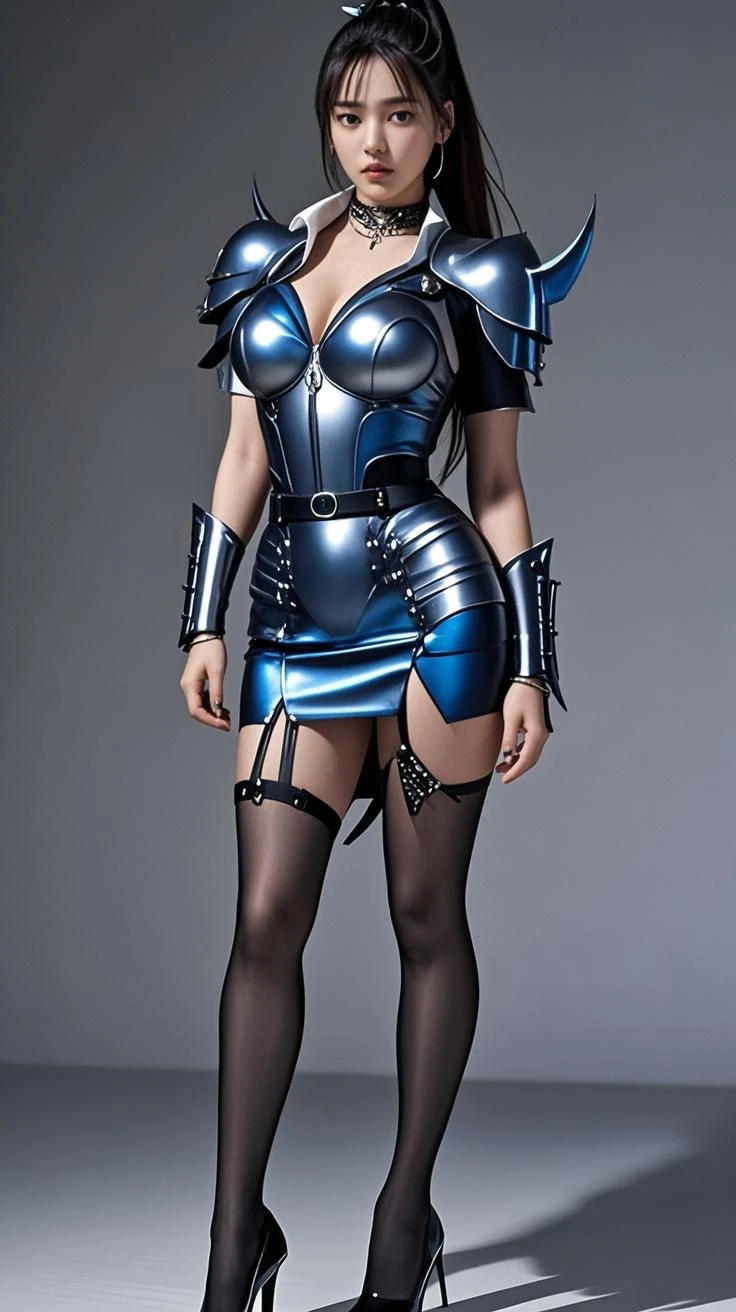 1girl full body, standing straight, looking to the viewer, full body armor, big breast chestplate silver armor, silver helmet, silver bracers, long hair, white skin, thighs, crossing legs, 1solo milf woman,chestplate, bedroom background
