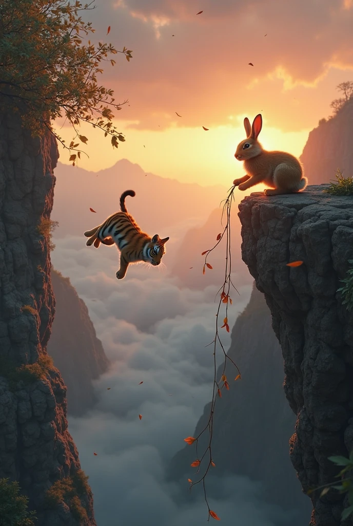 Back in the pit, Kunchu reaches up to grab the vine that Dheeru has lowered. The scene shows Kunchu's little paws clutching the vine tightly, his face filled with determination, while Dheeru stands at the edge, watching carefully."