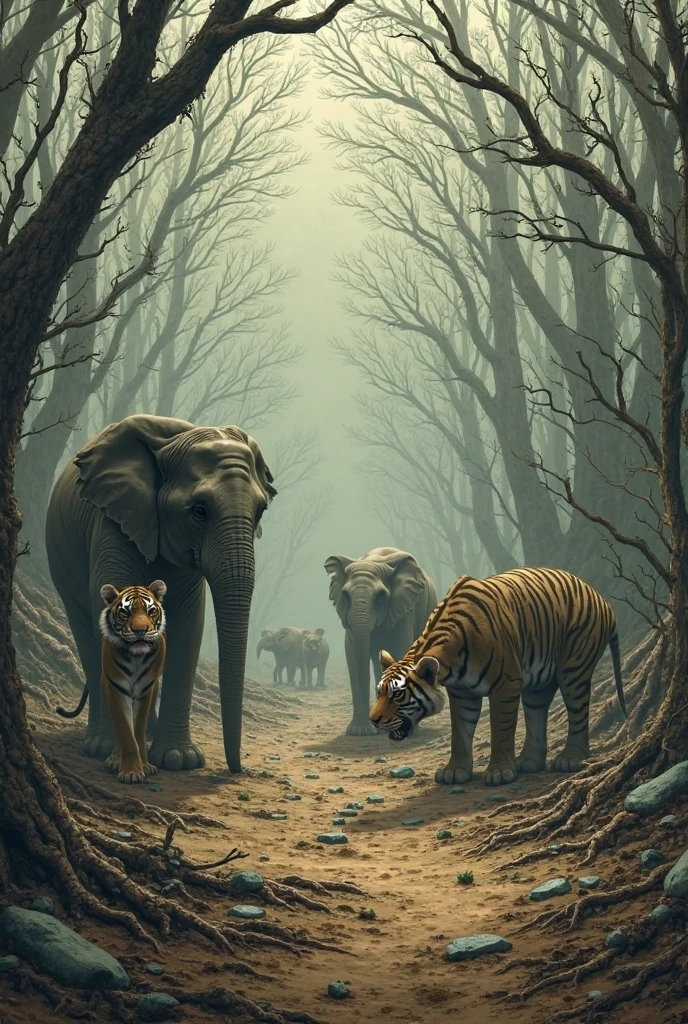 Make a screen with the three themes: Threats to wild animals:
Trafficking, deforestation/fires, power lines.