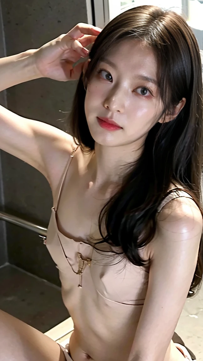 (masterpiece:1.2), (highest quality), high resolution, realistic, rabbit ears, black rabbit ears, fake rabbit ears, pantyhose, black pantyhose,bowtie, wrist cuffs, black leotard, casino,roulette table, poker chips, slot machine, chandelier, (8k, RAW photo, best quality, masterpiece:1.2), (realistic, photo-realistic:1.4), (extremely detailed 8k wallpaper), (Photo of a beautiful Japanese idol 12 years old woman:1.2), ((upper body:1.3)), (((Very flat chest:1.4))), ((Baby Face)), (((sweaty armpits))), Armpit depression, ((((Dimpled Armpits)))), ((((Deeply wrinkled armpits)))), ((((Armpit pores))))