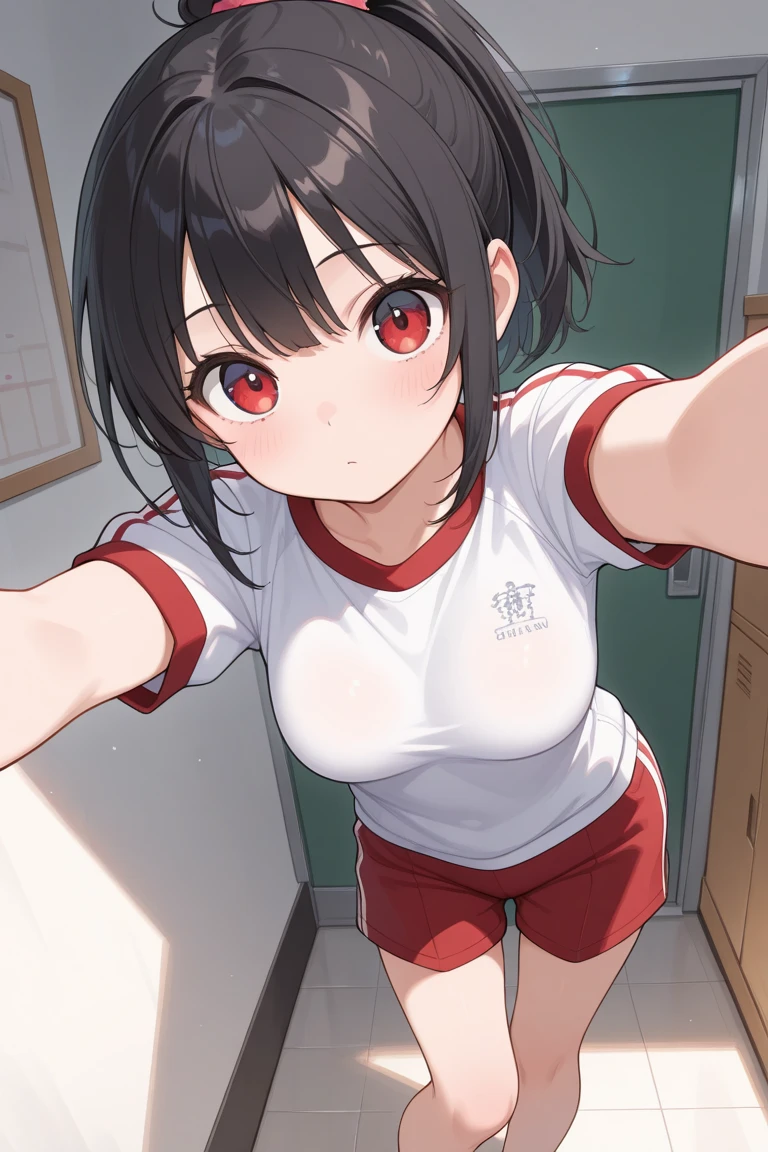 1Girl, winning ticket(umamusume), (umamusume), umamusume, shiny skin, sweat, blush, smile, open shirt, bra, panties, looking at viewer, (selfie), masterpiece, best quality, very aesthetic, recent, mid,  