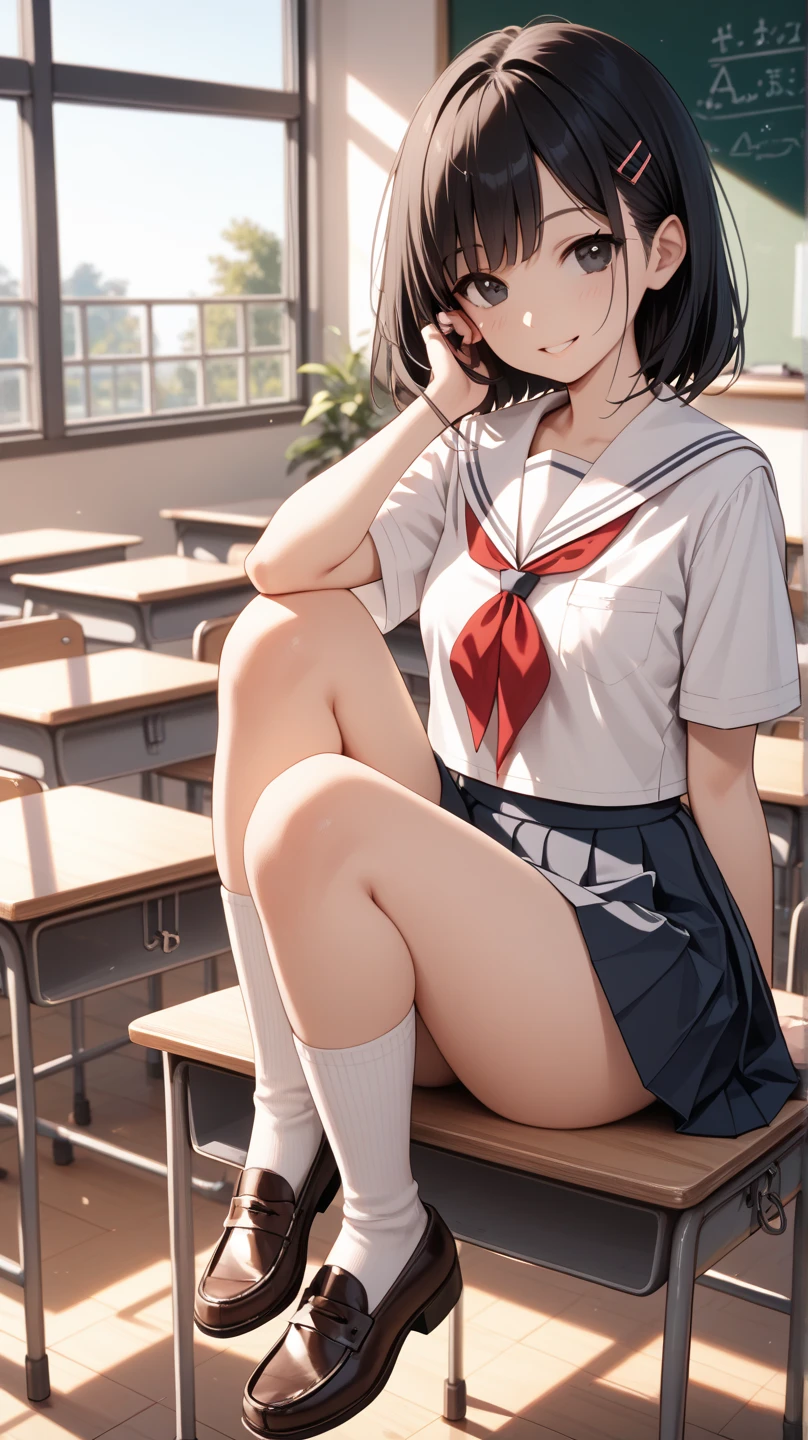 Opening legs、1girl in, Beautiful Girl, put on glasses,(a sailor suit) (Dark skin:1.5), A small mole on her left cheek.., Height 150 cm, 10 years old, Brown-skinned girl, .(Black short hair, I don't like street hairstyles), Realistic eyes, Beautiful and big eyes), 校服, Small breasts, (8K wallpaper), (Classroom background) 8K, Quilty Altitude, Realistic, Beautiful realism, Outstanding detail, Raw photo, Realistic clothes, Short Hair Hair, Black hair, Realistic hair, Realistic eyes, Bright and cool lighting, photos realistic, cellshading, Gel lighting, ultra-detailliert、ripped clothing、White underwear、spread out shyly、Wet with cloudy liquid、Wet with saliva、Wet crotch area、wet thighhighs、Teary-eyed、wide leg spread、Red face、excited、hard breathing、full body Esbian、top-quality、masterpiece