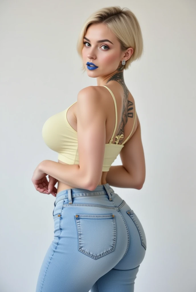 gorgeous young white woman,21 y.o, sweet face,yellow eyes,downturned eyes,heart shaped lips,straight eyebrows,raised nose,round face,((long shot)) Blonde influencer with natural wavy long hair,Kombiniere klassische Streetwear-Elemente wie Sneaker, jeans with high-quality accessories such as a designer handbag or a luxury watch, um einen modernen und dennoch edlen Look zu kreieren, extravagant , 8k, extremely detailed, Fotorealistisch, komplizierte Details, realistische Hauttextur, realistische Haare, Textur, Cheerful, 8k uhd, Best quality, high resolution, Detailgenauigkeit, very big breasts, long shot, weitwinkel, Ukrainian Woman walking in Los Angeles street , Dynamic Prompts for Dress Type ,Hair color and Dress Color,WEARING HAUTE_COUTURE DESIGNER DRESS,flash,flashlight,Extremely Realistic